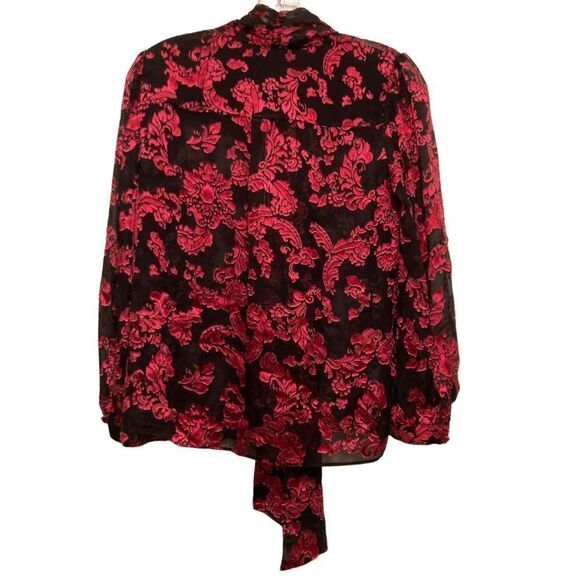 NWT Alice + Olivia Jeannie Bow Silk Burnout Blouse in Show me love wild pink - Picture 5 of 10